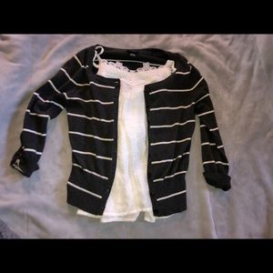 Charcoal grey and white striped button up cardigan